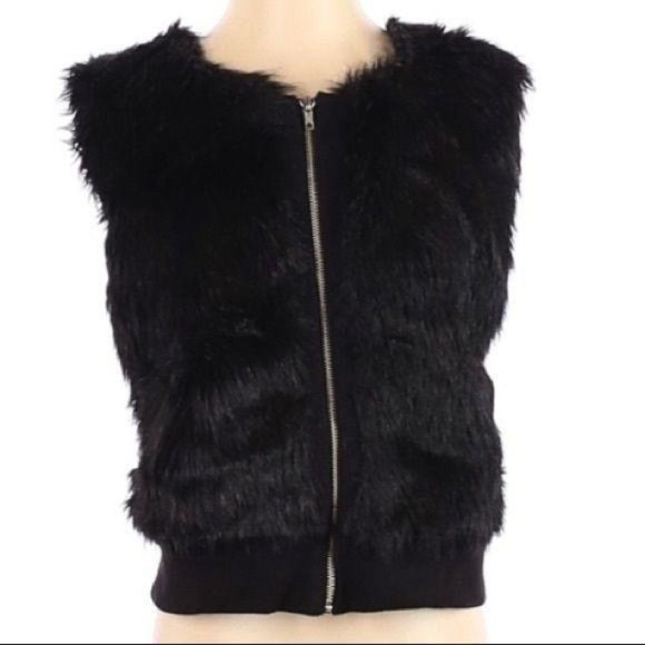 Vintage Jackets & Blazers - Vintage Aiko Vest Faux Fur Black Full Zip Fuzzy XS